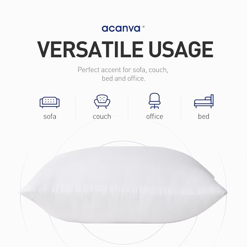 Acanva Down Alternative Throw Pillow Inserts, Hypoallergenic Square Soft Form Stuffer Decorative Cushion Sham Filler, 20x20, White, Set of 2 - Image 4