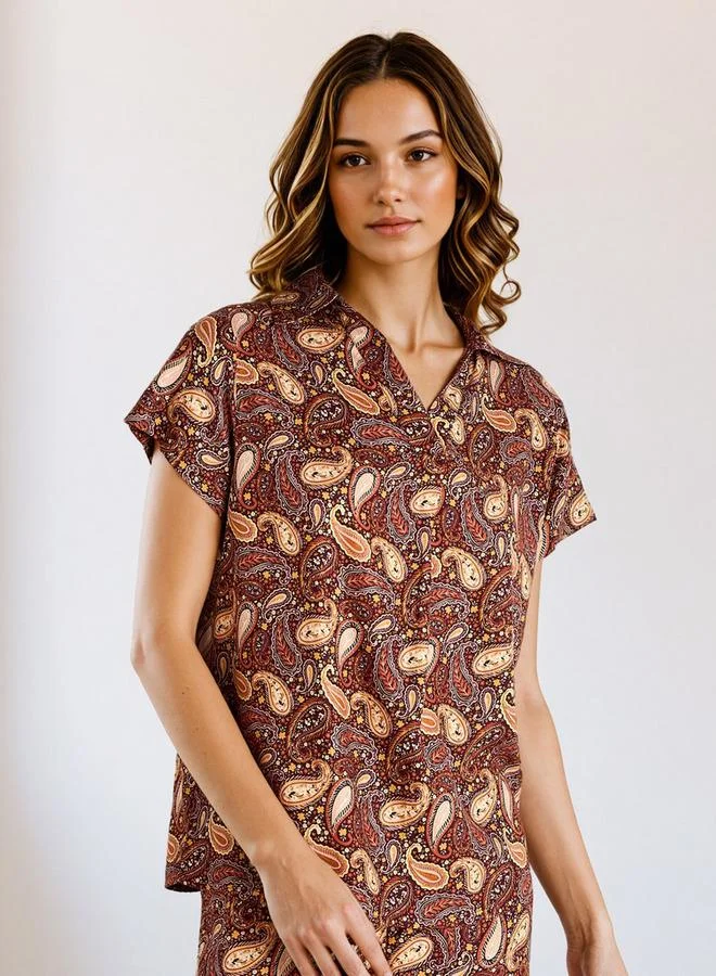 Splash FAV Paisley Print Top with Pyjama and Eye Mask Set