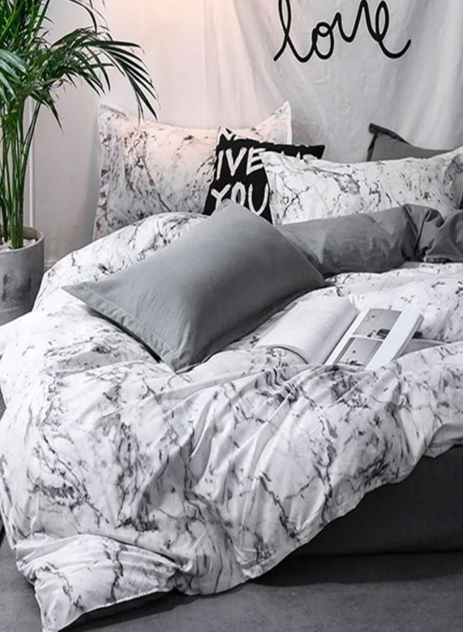 LUNA Home Queen-Size 6-Piece Marble Duvet Cover Set without filling. Reversible Bedding Ensemble in Grey and White. - Image 1