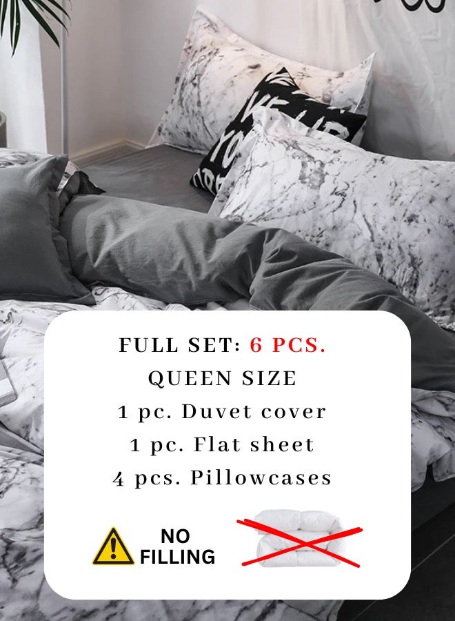 LUNA Home Queen-Size 6-Piece Marble Duvet Cover Set without filling. Reversible Bedding Ensemble in Grey and White. - Image 2