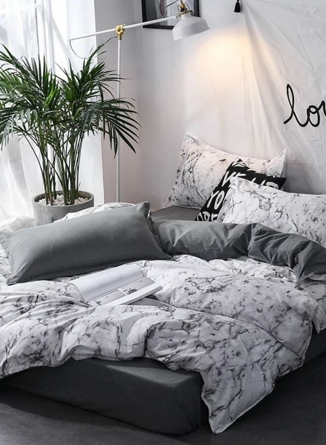 LUNA Home Queen-Size 6-Piece Marble Duvet Cover Set without filling. Reversible Bedding Ensemble in Grey and White. - Image 3