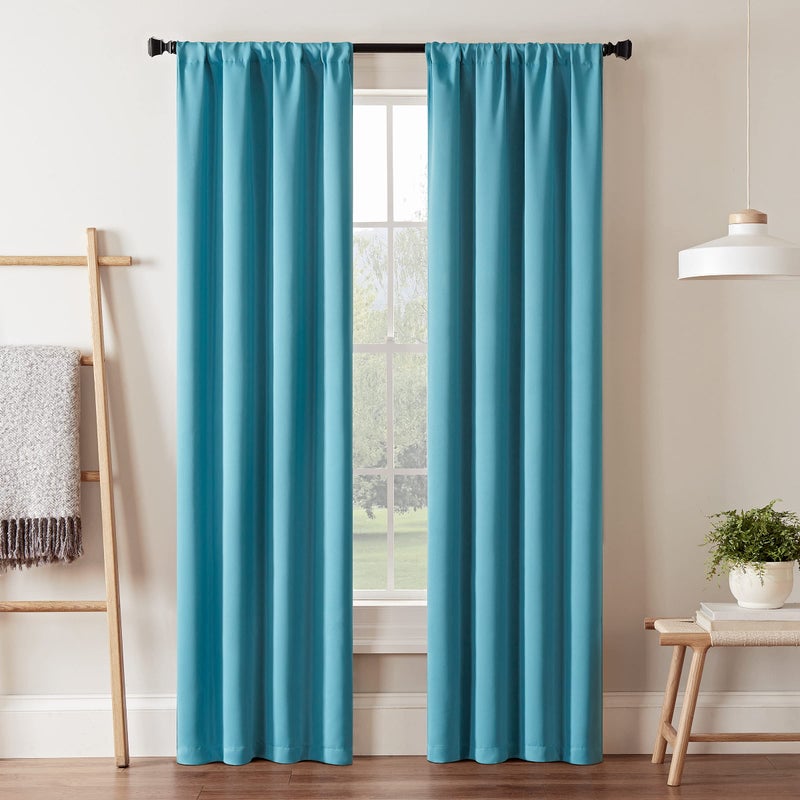 ECLIPSE Blackout Curtains for Bedroom-Darrell 37" x 84" Insulated Darkening Single Panel Rod Pocket Window Treatment Living Room, Sky - Image 1