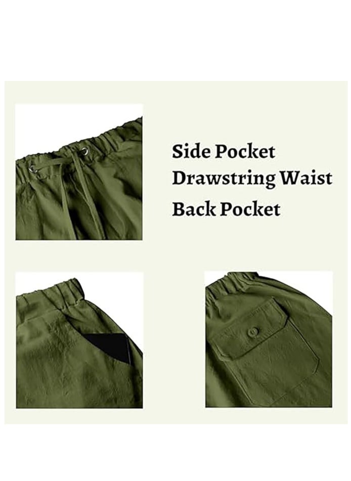 Generic - Men's Cotton Linen Pants Loose Fit Casual Yoga Pants Drawstring Elastic Waist Straight Legs Pants - Image 1