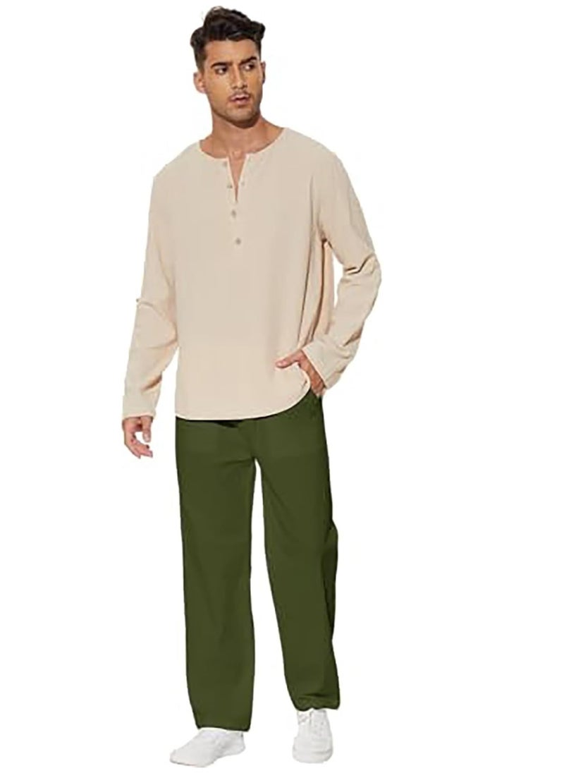 Generic - Men's Cotton Linen Pants Loose Fit Casual Yoga Pants Drawstring Elastic Waist Straight Legs Pants - Image 1