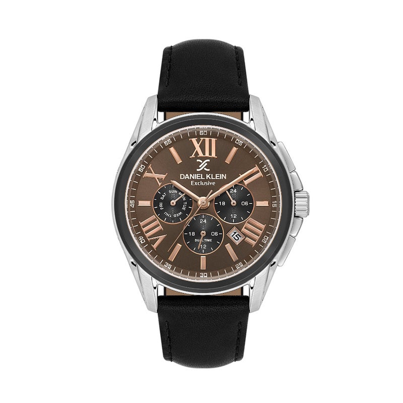 DANIEL KLEIN Exclusive Black Leather Watch for Men DK.1.14223-6 - Image 1
