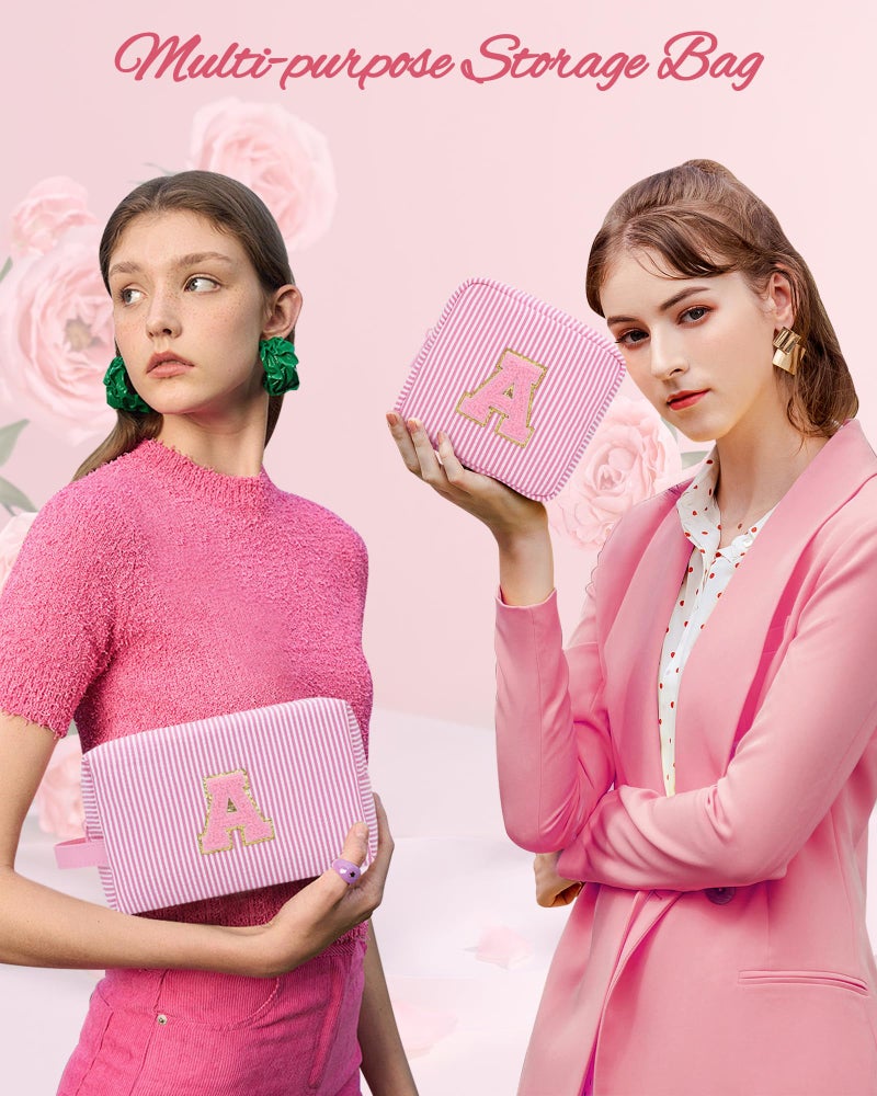 MONSTINA Initial Makeup Bag,Monogram Pouch Personalized Cosmetic Bag for Girls&Women,Cute Letter Make Up Bag, Valentine's Gifts for Teens-Pink A - Image 5