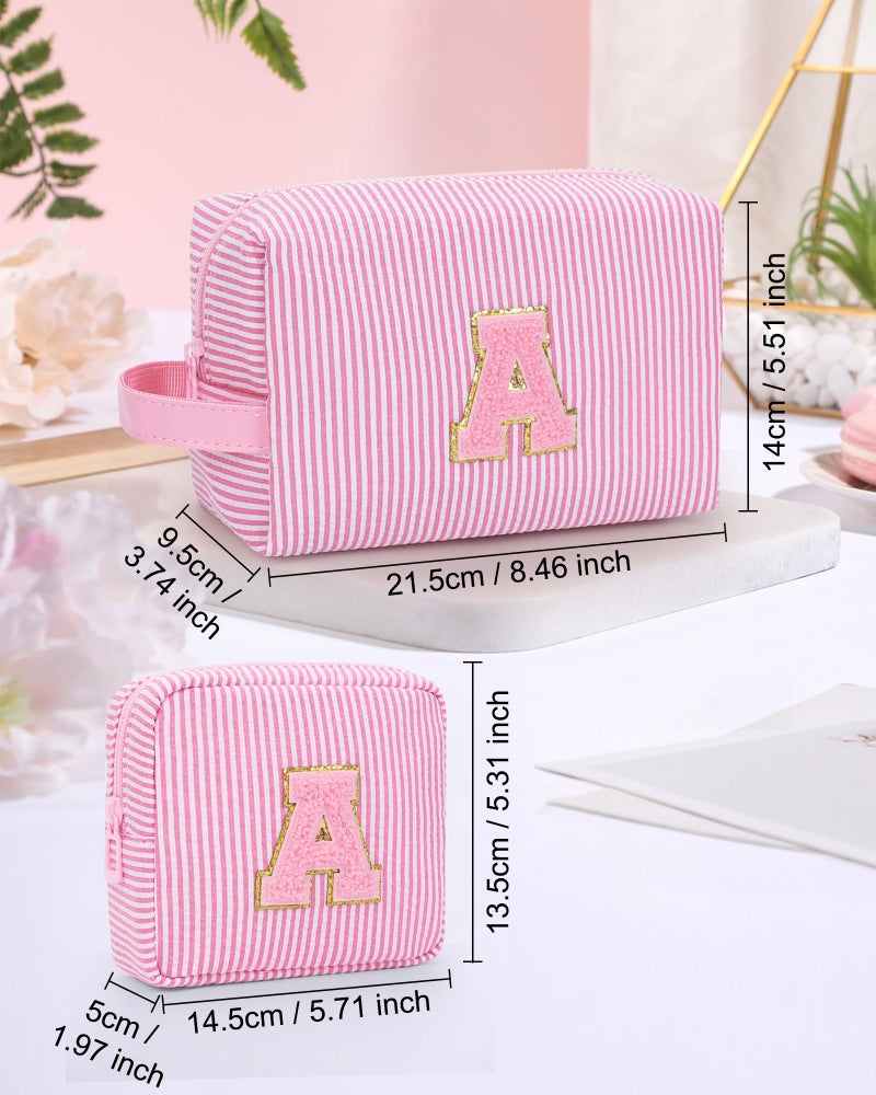 MONSTINA Initial Makeup Bag,Monogram Pouch Personalized Cosmetic Bag for Girls&Women,Cute Letter Make Up Bag, Valentine's Gifts for Teens-Pink A - Image 3