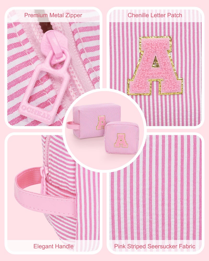 MONSTINA Initial Makeup Bag,Monogram Pouch Personalized Cosmetic Bag for Girls&Women,Cute Letter Make Up Bag, Valentine's Gifts for Teens-Pink A - Image 4