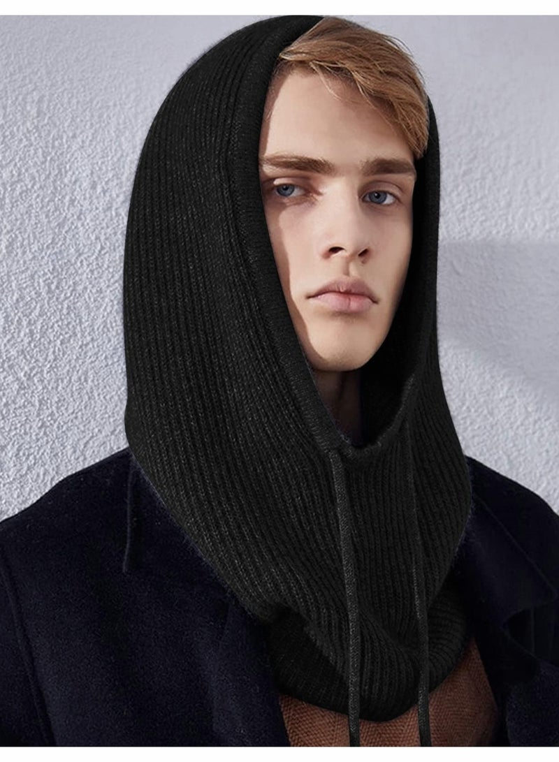 Generic Winter Hats Balaclava Knit Beanie with Adjustable Drawstring Warm Hooded Scarf Skull Cap - Image 2