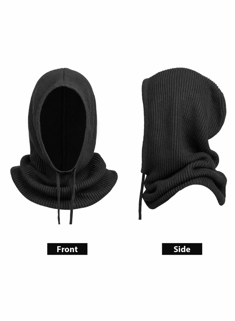 Generic Winter Hats Balaclava Knit Beanie with Adjustable Drawstring Warm Hooded Scarf Skull Cap - Image 5