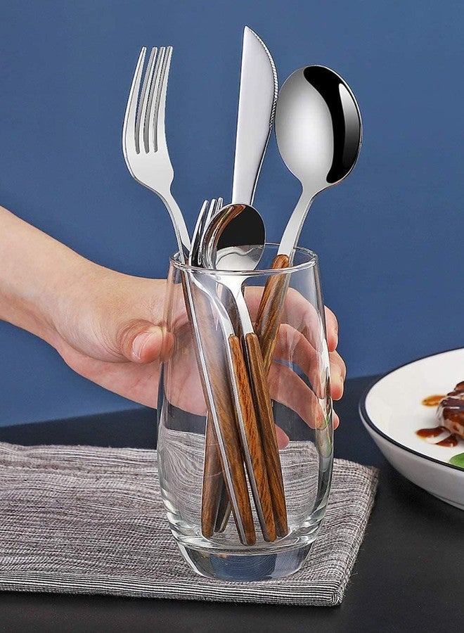 KOOSHLO Spoon with Wooden Handle,Steel Flatware Set,Set for 5 Including Forks Spoons Knives,Utensil Set for Home and Restaurant,Hand Wash Recommended. (Silver) - Image 4