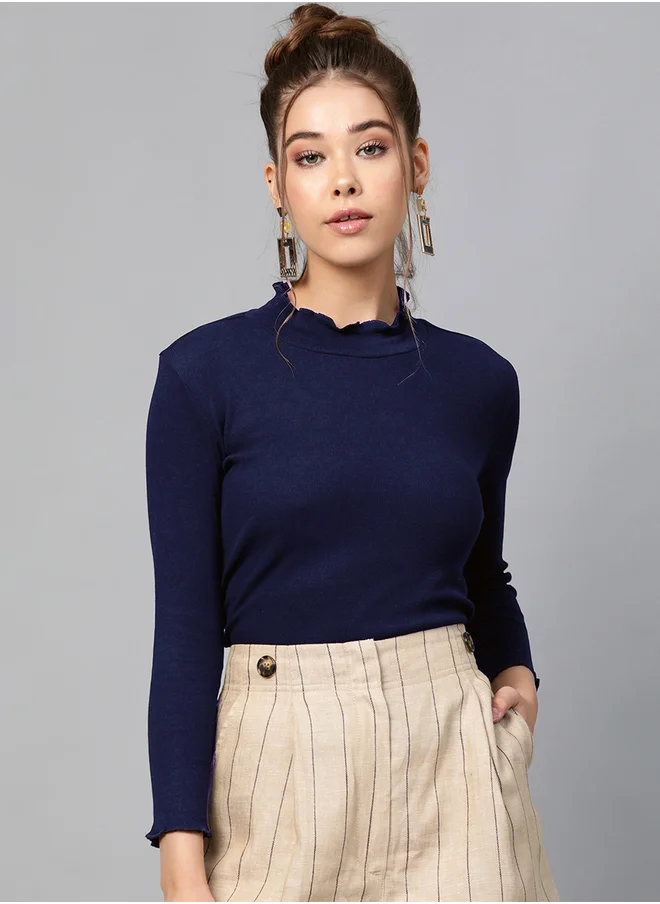 ساسافراس Ribbed High Neck Long Sleeve Top