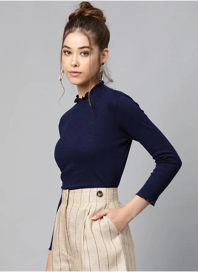 ساسافراس Ribbed High Neck Long Sleeve Top