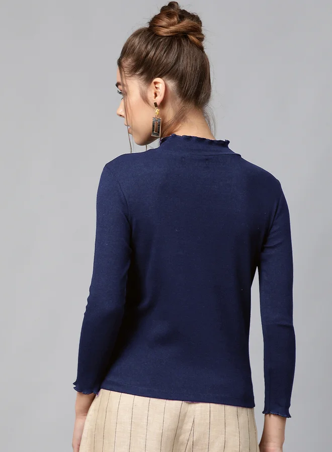 SASSAFRAS Ribbed High Neck Long Sleeve Top