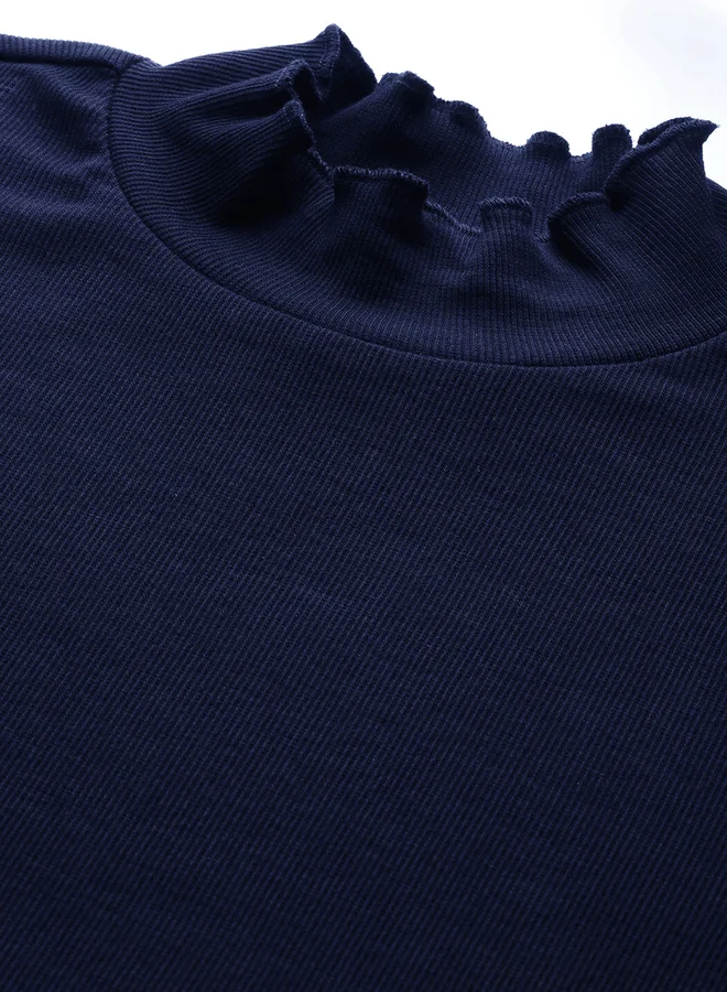 SASSAFRAS Ribbed High Neck Long Sleeve Top