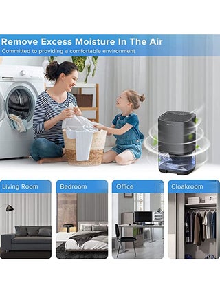 Home Dehumidifier 1000ML Dehumidifier for 2500 cu ft (260 sq ft) Two Working Modes and 7 Color LED Lights Silent Portable Mini Dehumidifier for Basement Bedroom Bathroom Cabinet RV (Black) - view 5