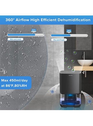 Home Dehumidifier 1000ML Dehumidifier for 2500 cu ft (260 sq ft) Two Working Modes and 7 Color LED Lights Silent Portable Mini Dehumidifier for Basement Bedroom Bathroom Cabinet RV (Black) - view 3