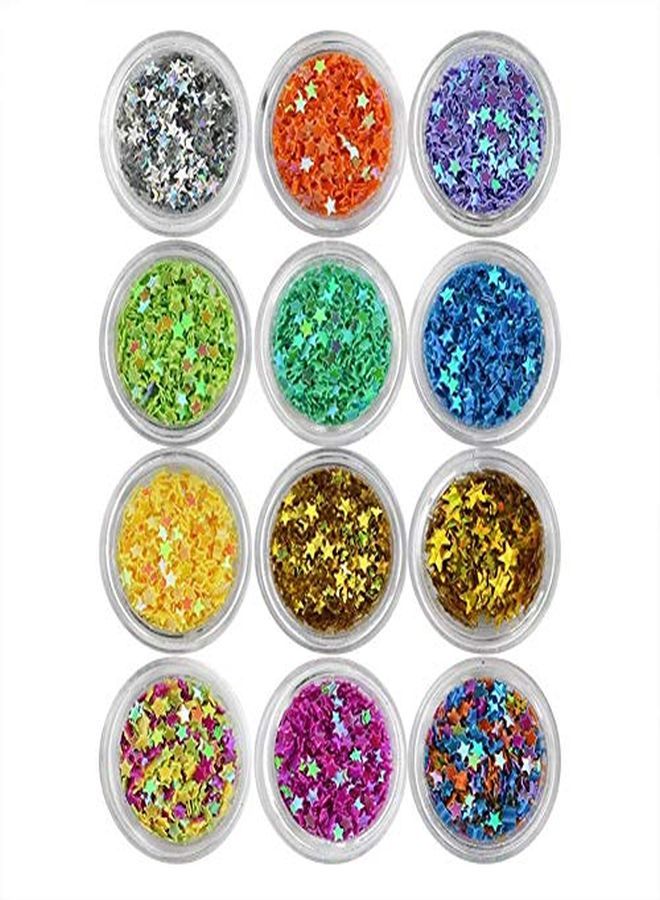 Minejin Nail Art Glitter Sequins Five Star 3D Diy Manicure Decals Decoration 12 Colors - Image 1