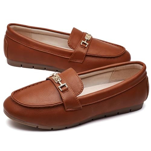 DeYashopin Women's Loafer Shoes Leisure Slip On Work Shoes Comfort Walking Flats Reddish Brown 8 - Image 3