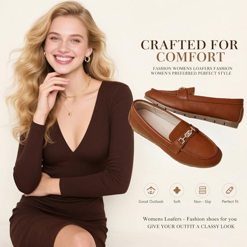 DeYashopin Women's Loafer Shoes Leisure Slip On Work Shoes Comfort Walking Flats Reddish Brown 8 - Image 2