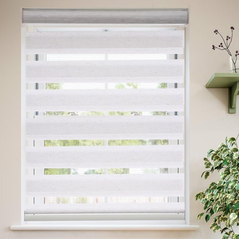 MYshade Roller Shades Zebra Blinds for Indoor Windows Cordless Day and Night Light Filtering Dual Layer Roller Window Blinds  Shades Easy to Install Size 25 W x 72 H Linen Style