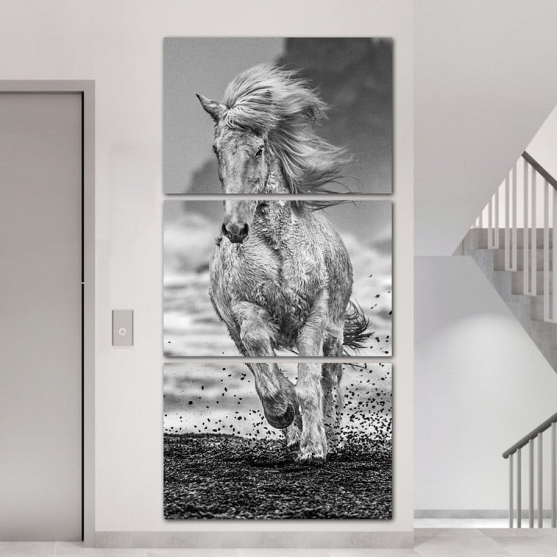 Marktna Three canvas paintings with a horse design and a hollow frame, measuring (120×60), three pieces - Image 1