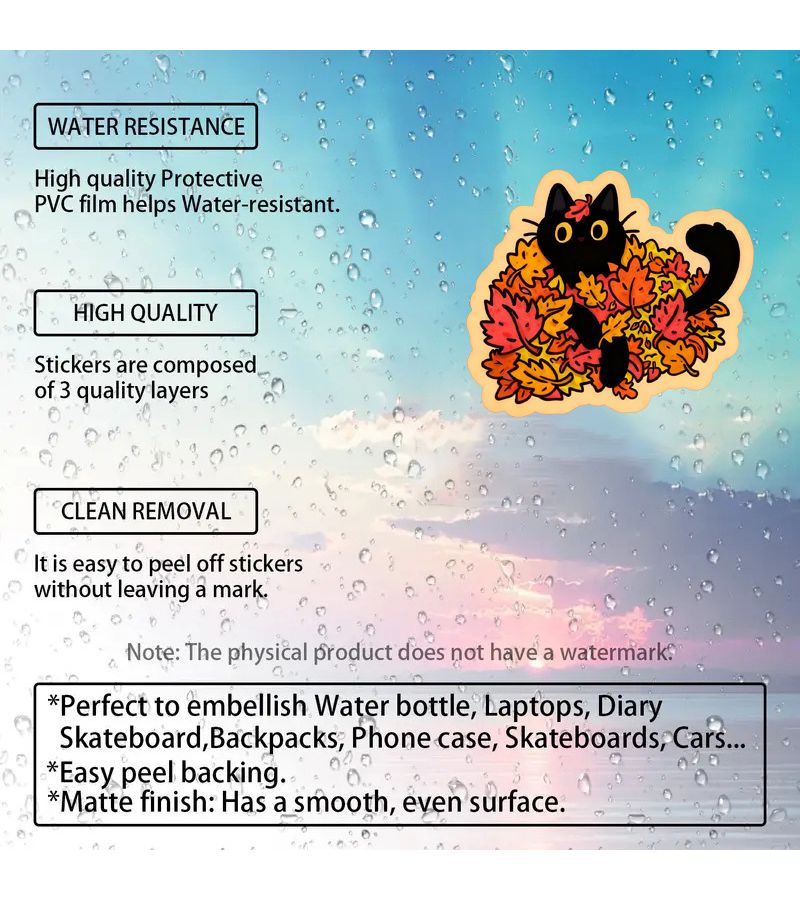 Autumn Cat Vinyl Sticker 1pc Humorous Black Cat Among Leaves for Water Bottle Laptop Decals - Image 3