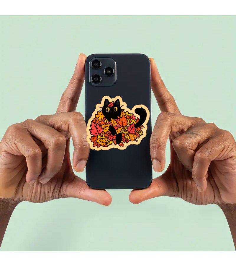 Autumn Cat Vinyl Sticker 1pc Humorous Black Cat Among Leaves for Water Bottle Laptop Decals - Image 5