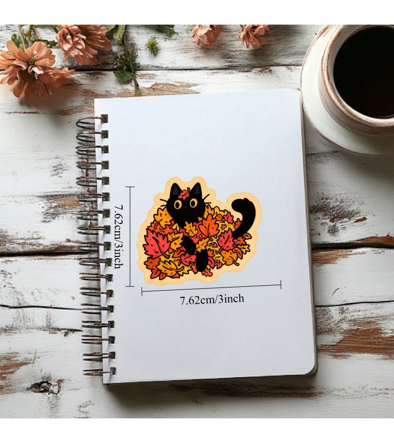 Autumn Cat Vinyl Sticker 1pc Humorous Black Cat Among Leaves for Water Bottle Laptop Decals - Image 2
