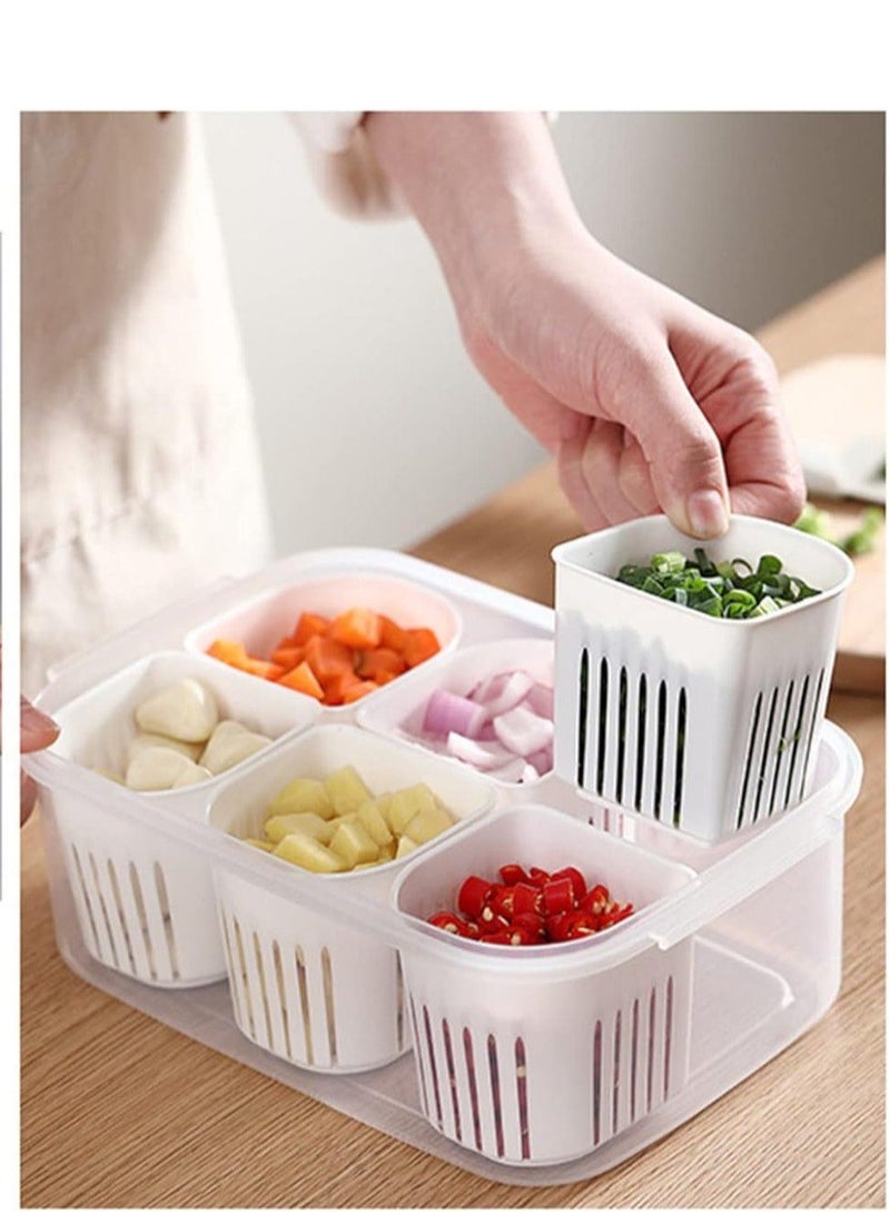 Six Grid Refrigerator Crisper Storage Containers Fridge Fresh Vegetable Fruit Boxes Drain Basket Kitchen Organizer Tools - Image 1