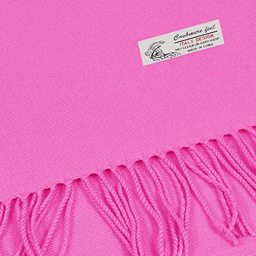 TZ Promise Plain Solid Color Cashmere Feel Classic Soft Luxurious Winter Scarf For Men Women (Hot Pink) - Image 2