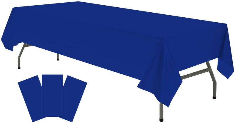 rebdng Plastic Royal Blue Tablecloths 3 Pack Disposable Table Covers 54"" x 108"" Dark Blue Table Cloths PEVA Party Tablecovers for Parties Picnic Birthday Wedding Banquet  Fits 6 to 8 Foot Rectangle Tables - Image 1