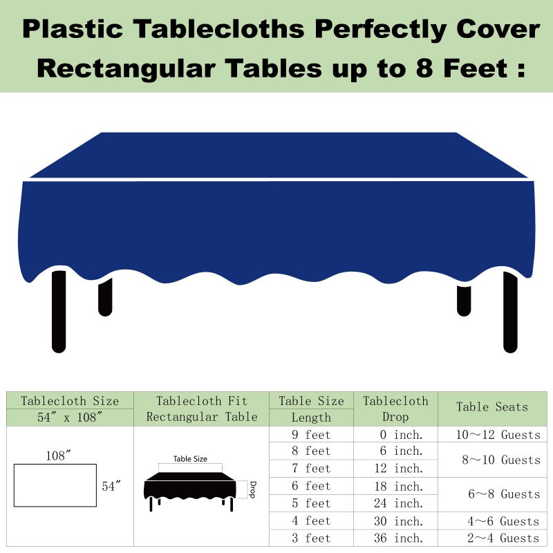 rebdng Plastic Royal Blue Tablecloths 3 Pack Disposable Table Covers 54"" x 108"" Dark Blue Table Cloths PEVA Party Tablecovers for Parties Picnic Birthday Wedding Banquet  Fits 6 to 8 Foot Rectangle Tables - Image 5