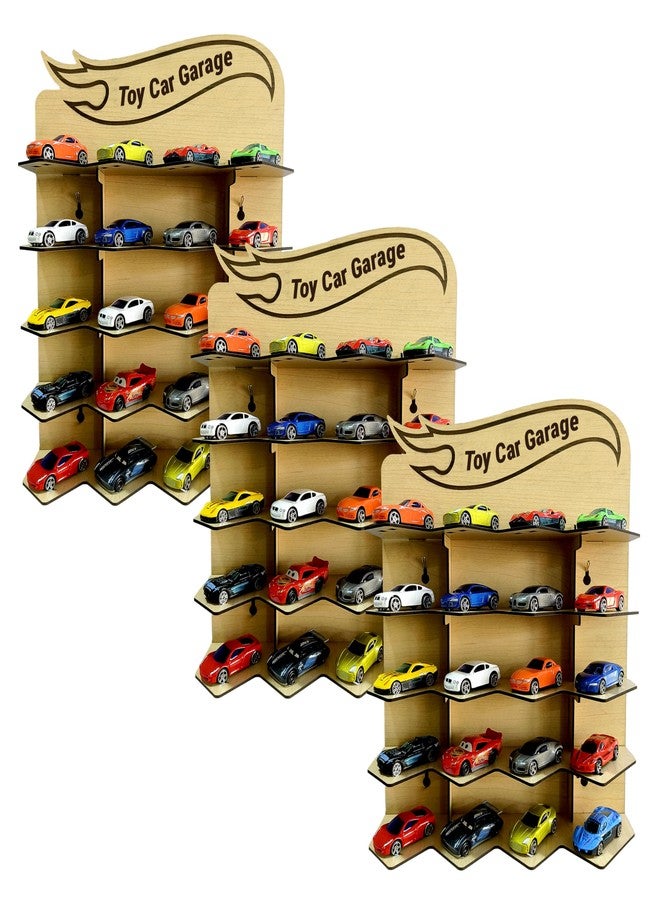 SOLOBOLO Toy Car Garage Wall Rack for Kids | Parking Garage for Hot Wheels Cars | Holds 20 Cars | Wooden/MDF Toy Garage Wall Hanging | Kids Room Toy Parking (Carss Not Included) (Pack of 3) - Image 1