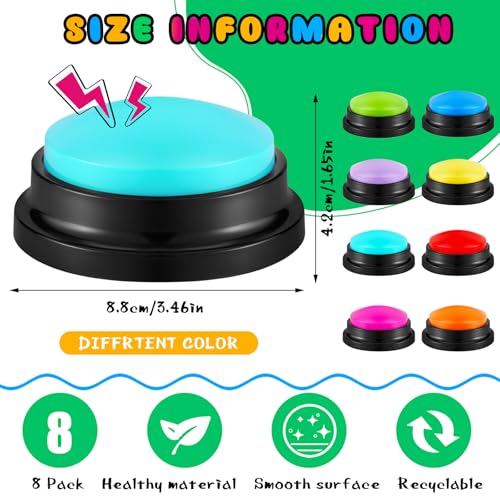 Honoson 8 Pieces Recordable Answer Buzzers Button for Trivia Games Show Buzzers Recording Buttons Gifts for Classroom TeamNovelty Color - Image 5
