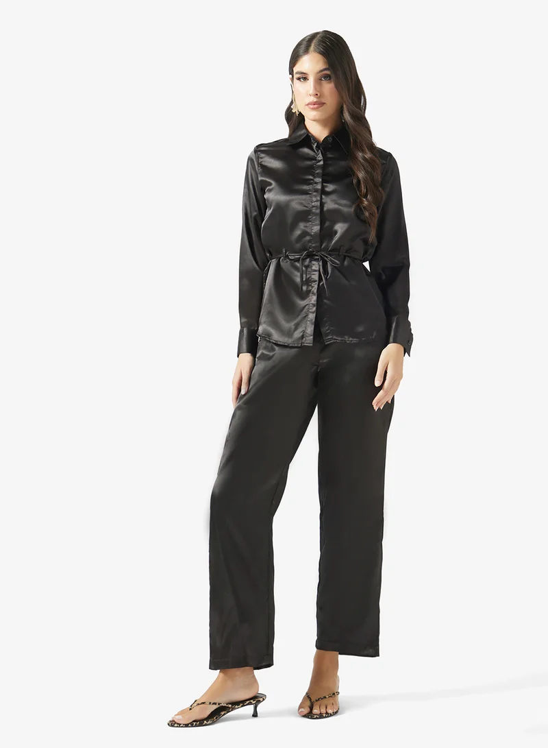 Fyor HIGH NECK RUCHED SATIN CO-ORD SET