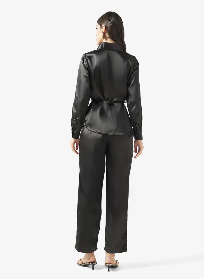 Fyor HIGH NECK RUCHED SATIN CO-ORD SET