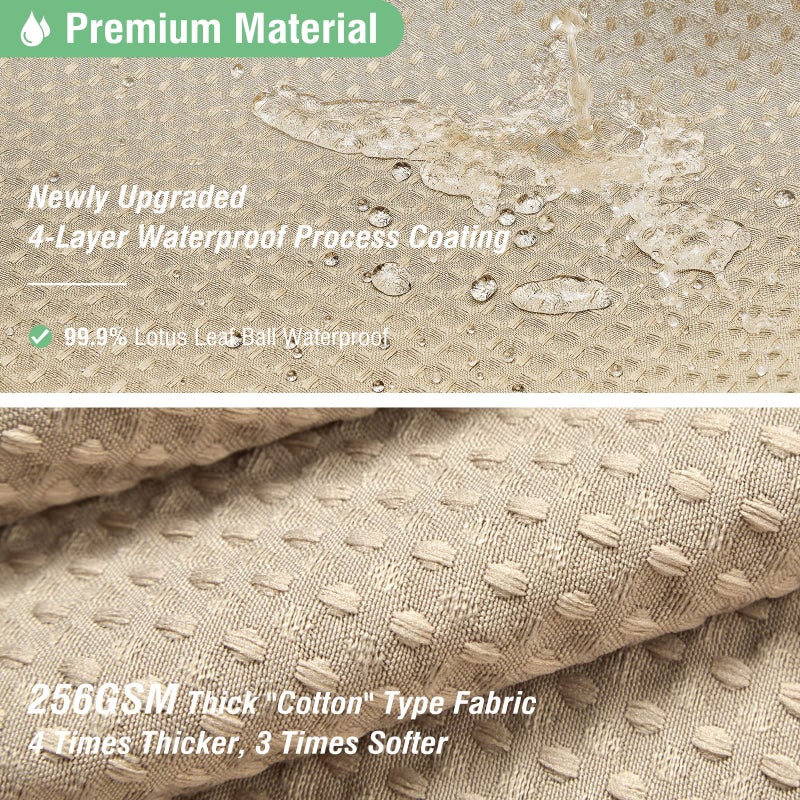Dynamene Beige Fabric Shower Curtain - Waffle Textured Heavy Duty Cloth Shower Curtains for Bathroom, 256GSM Hotel Spa Luxury Weighted Bath Curtain Set with 12 Plastic Hooks,72x72, Beige/Khaki - Image 3