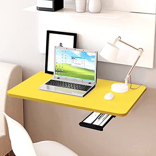 QARA Solid Wood Wall Mounted Folding Round Corner Study Table| Wall Mount Table | Foldable Laptop Desk for Home and Office Computer… (16 x 24 Wall Table (Yellow)) - Image 1