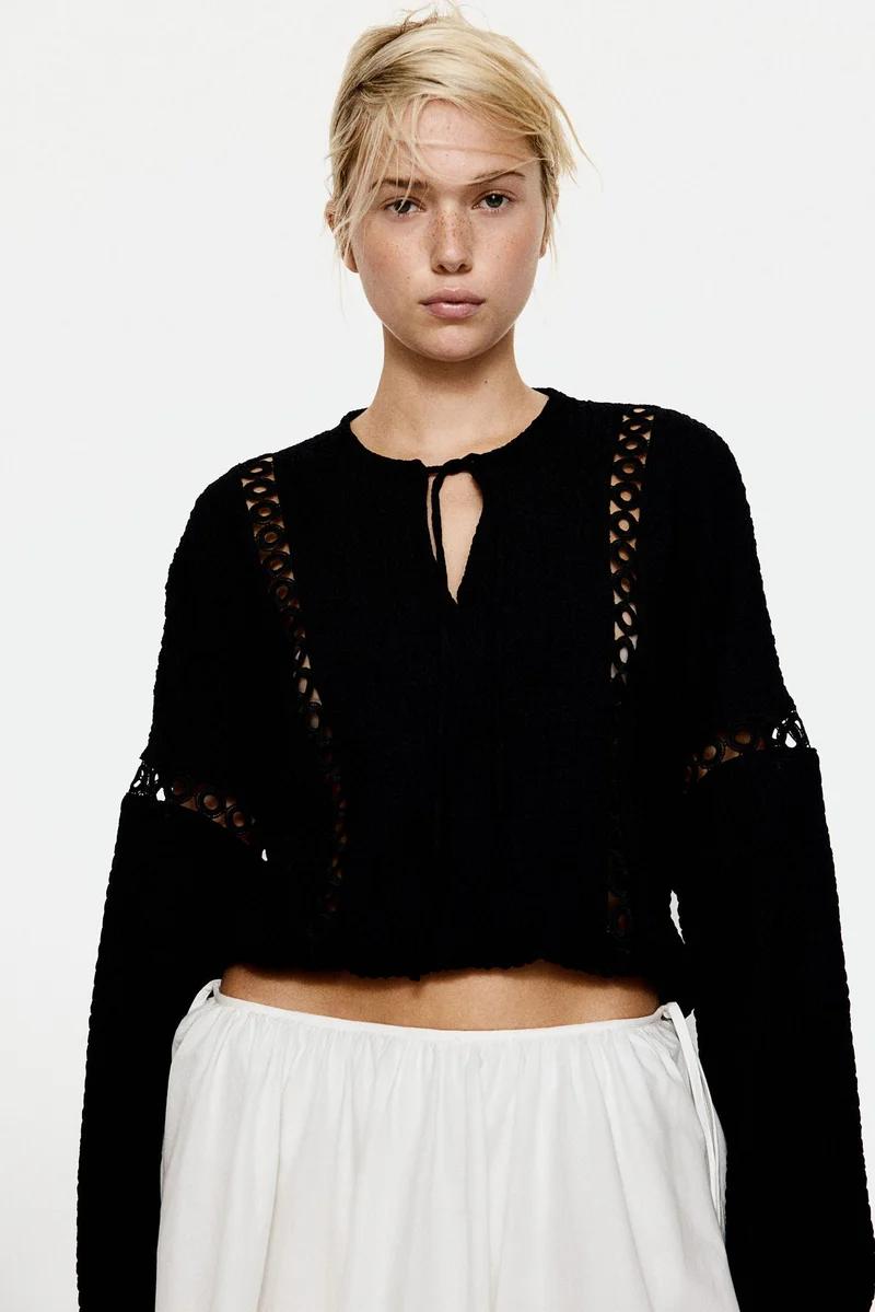 H&M Lace-inset crinkled blouse