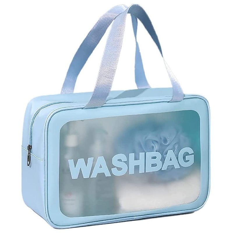 ERHETUS Multi-Functional Large Makeup Pouch for Women | Waterproof PVC Cosmetic Bags for Girls | Toiletry Storage Wash Bag | Travel Organizer for Bath Accessories & Grooming Kit - Blue (30*21*11 CM) - Image 1