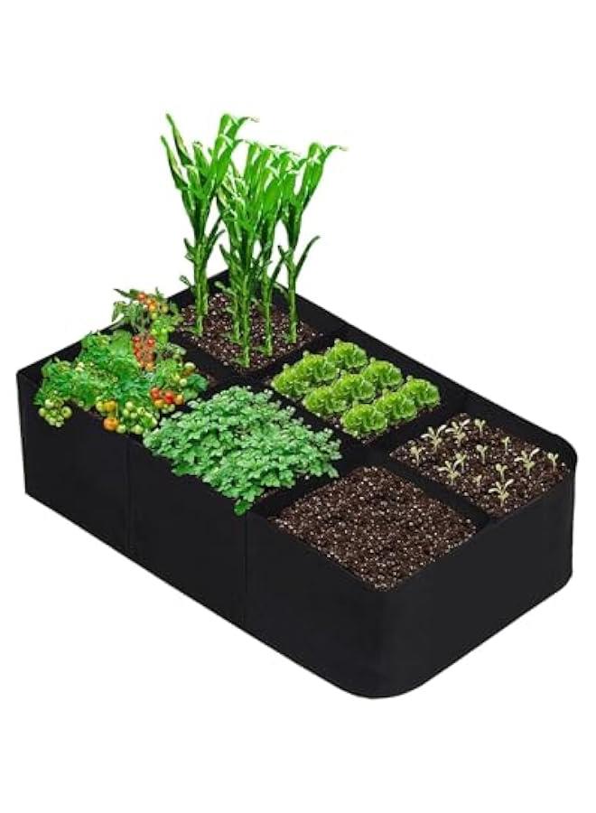 HOOKOR 6 Grids Fabric Raised Garden Bed, 120x60cm Plant Grow Bags, Planter Raised Beds for Growing Vegetables Potatoes Flowers,Rectangle Planting Container for Outdoor Gardening - Image 1