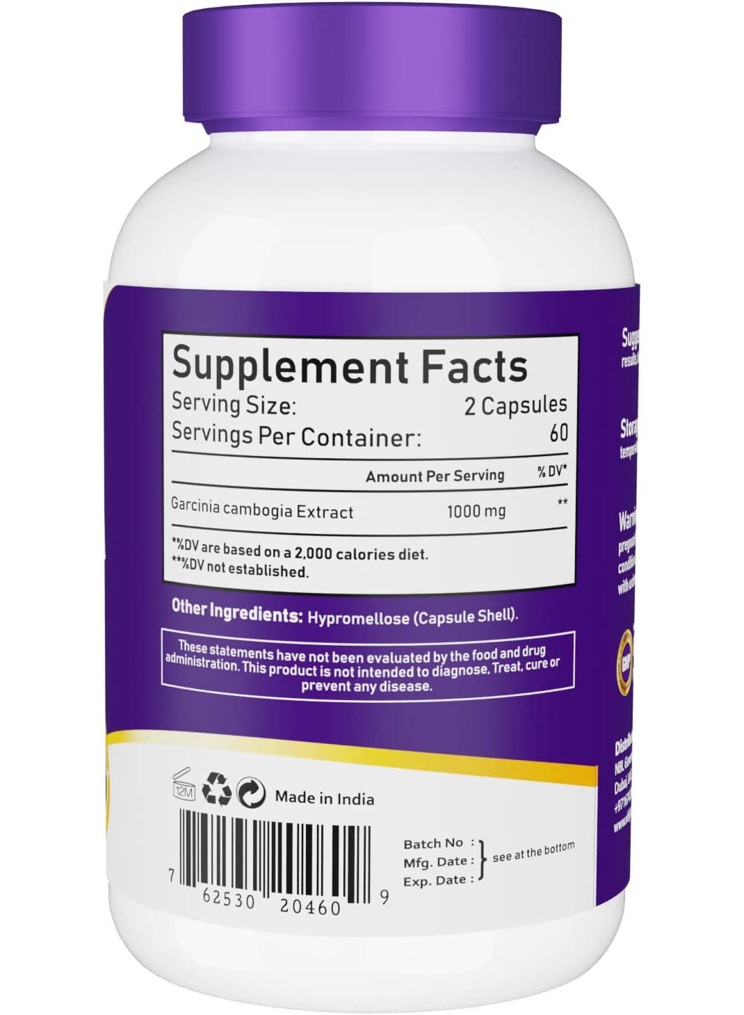 Nbl Natural Garcinia Cambogia Extract 1000Mg Capsules 120'S