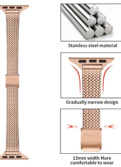 O Ozone Slim Metal Straps For Apple Watch Series 10 9 8 7 6 5 4 SE, 38/40/41/42mm Thin Narrow Stainless Steel Mesh Milanese Strap -Rose Gold  - Image 3