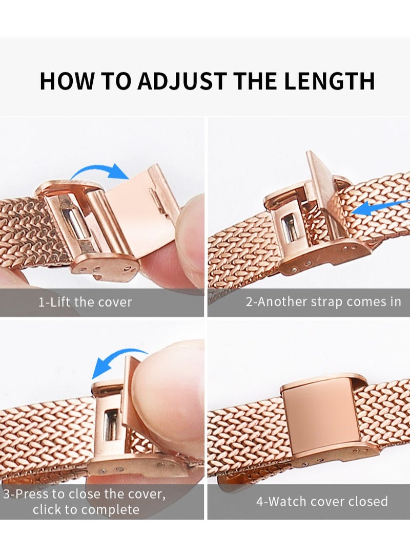 Slim Metal Straps For Apple Watch Series 10 9 8 7 6 5 4 SE, 38/40/41/42mm Thin Narrow Stainless Steel Mesh Milanese Strap -Rose Gold