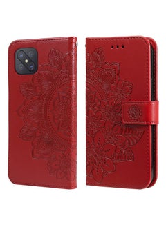 HuHa Case Cover For OPPO A92s / Reno4 Z / A72 5G / A73 5G / A53 5G 7-petal Flowers Embossing Pattern Horizontal Flip PU Leather Case with Holder & Card Slots & Wallet & Photo Frame Red 