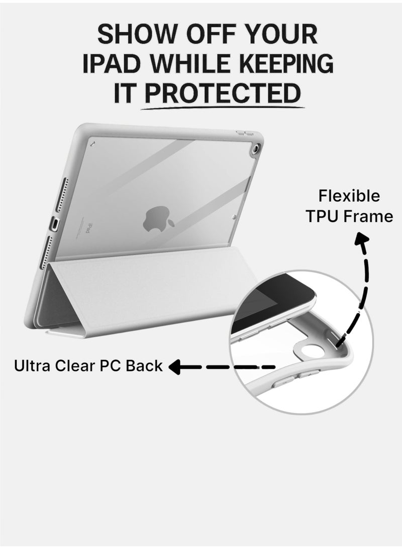 أركس غطاء لآيباد الجيل 9 / 8 / 7 (10.2 إنش، 2021/2020/2019) – غلاف ثلاثي رمادي نحيف مع خلفية شفافة وحامل قلم – حافظة صدمات مع مسند، متوافق مع A2602 A2270 A2197 A2428 - Image 3