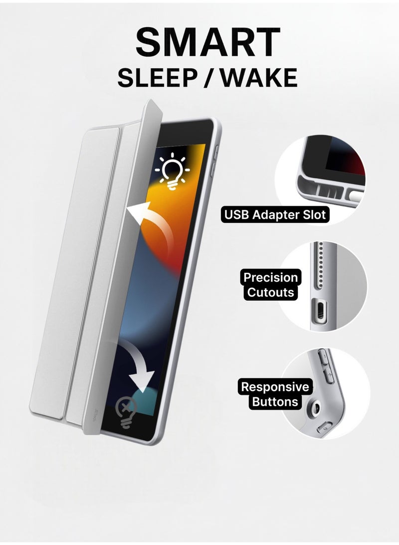 أركس غطاء لآيباد الجيل 9 / 8 / 7 (10.2 إنش، 2021/2020/2019) – غلاف ثلاثي رمادي نحيف مع خلفية شفافة وحامل قلم – حافظة صدمات مع مسند، متوافق مع A2602 A2270 A2197 A2428 - Image 5