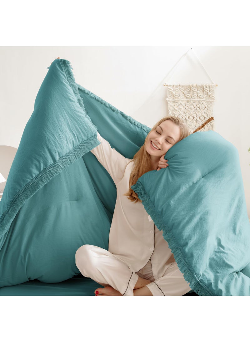 Andency Andency Aqua Tassel Comforter Set Full(79x90Inch)  3 Pieces(1 Boho Comforter  2 Pillowcases) Farmhouse Shabby Chic Comforter Set  Soft Microfiber Lightweight Fringe Bedding Comforter Set  - Image 3