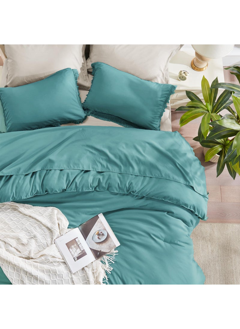 Andency Andency Aqua Tassel Comforter Set Full(79x90Inch)  3 Pieces(1 Boho Comforter  2 Pillowcases) Farmhouse Shabby Chic Comforter Set  Soft Microfiber Lightweight Fringe Bedding Comforter Set  - Image 4
